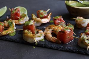 Grilled Watermelon and Shrimp Skewers