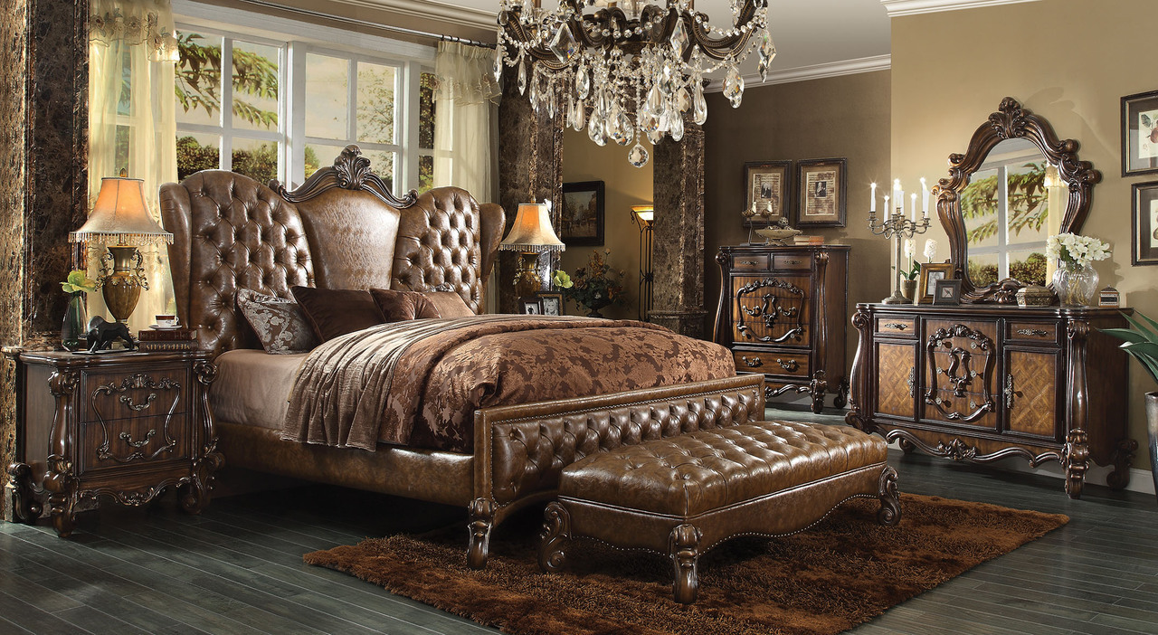 Versailles Collection (Cherry Oak Finish 2 Tone Light Brown PU Upholstery)
