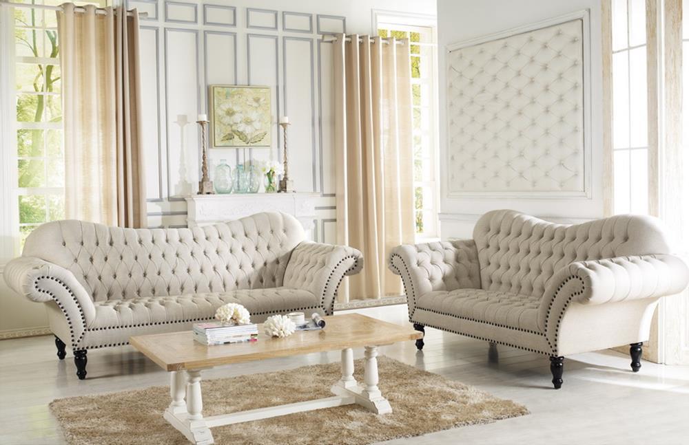 Baxton Studio Bostwick Beige Linen Classic Victorian Sofa Set