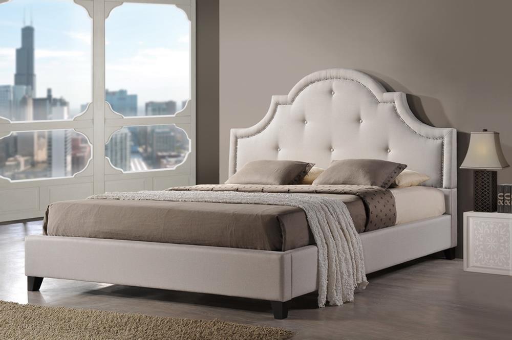 Baxton Studio Colchester Light Beige Linen Modern Platform Bed - King Size With Bench