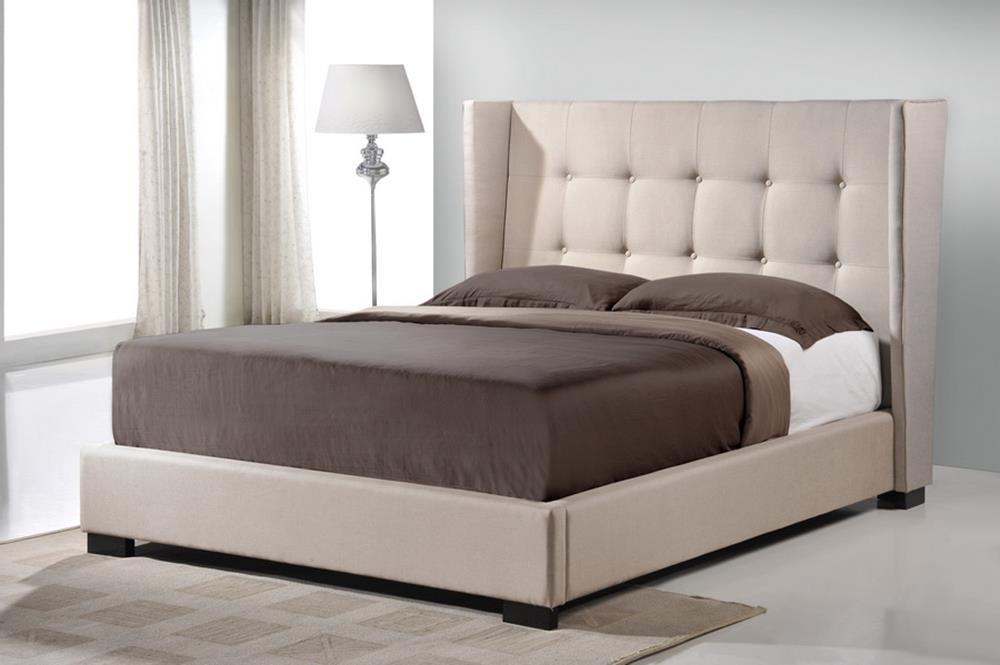 Baxton Studio Favela Beige Linen Modern Bed with Upholstered Headboard - Queen Size