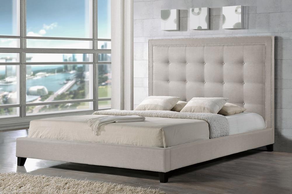 Baxton Studio Hirst Light Beige Platform Bed- Queen Size With Bench