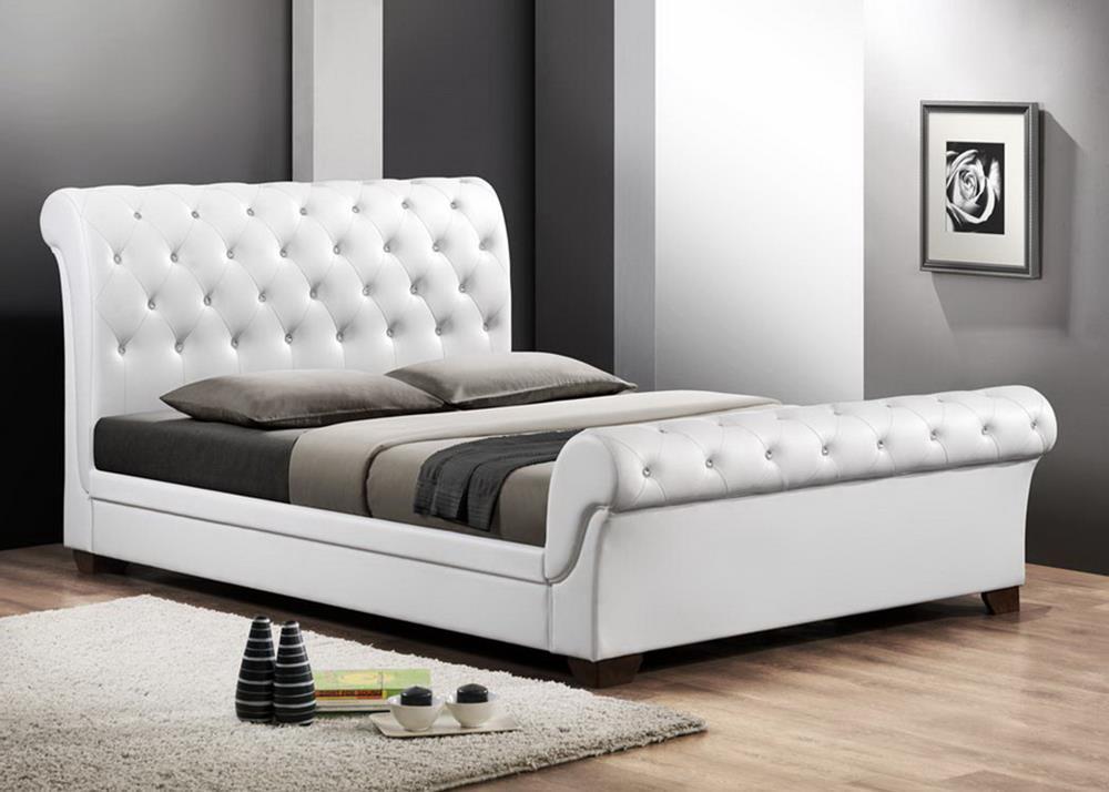 Baxton Studio Leighlin White Modern Sleigh Bed with Upholstered Headboard - Full Size