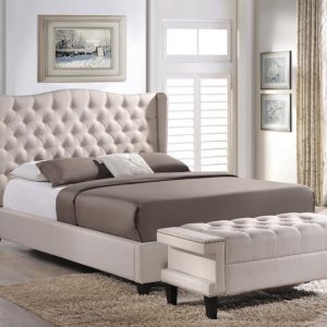 Baxton Studio Norwich Light Beige Linen Modern Bedroom Set -King Size