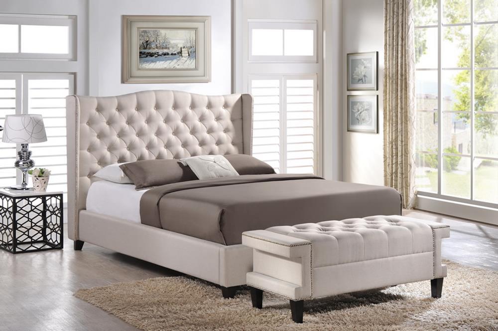 Baxton Studio Norwich Light Beige Linen Modern Bedroom Set -King Size
