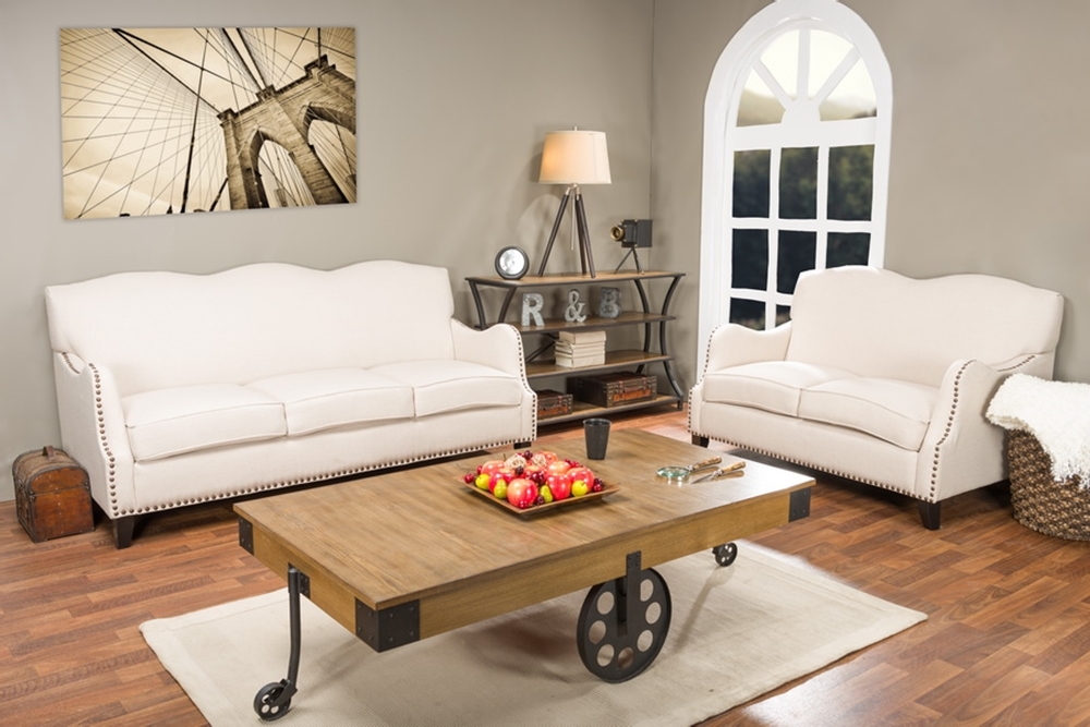 Baxton Studio Penzance Beige Linen Sofa Set