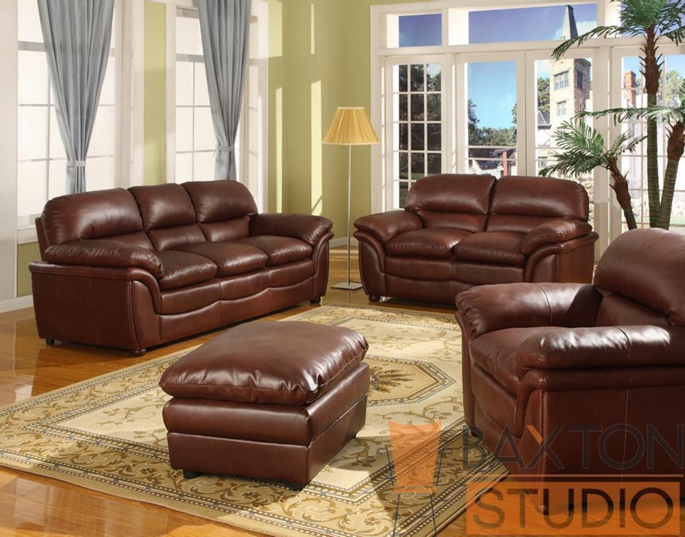 Baxton Studio Redding Cognac Brown Leather Modern Sofa Set